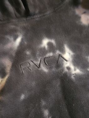 RVCA Black Gray Bleached Tie-Dye Embroidered Logo Hoodie Small